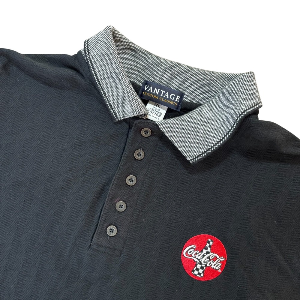 VANTAGE Polo Shirt Mens XL Black Coca Cola NASCAR Embroidered 100% Cotton